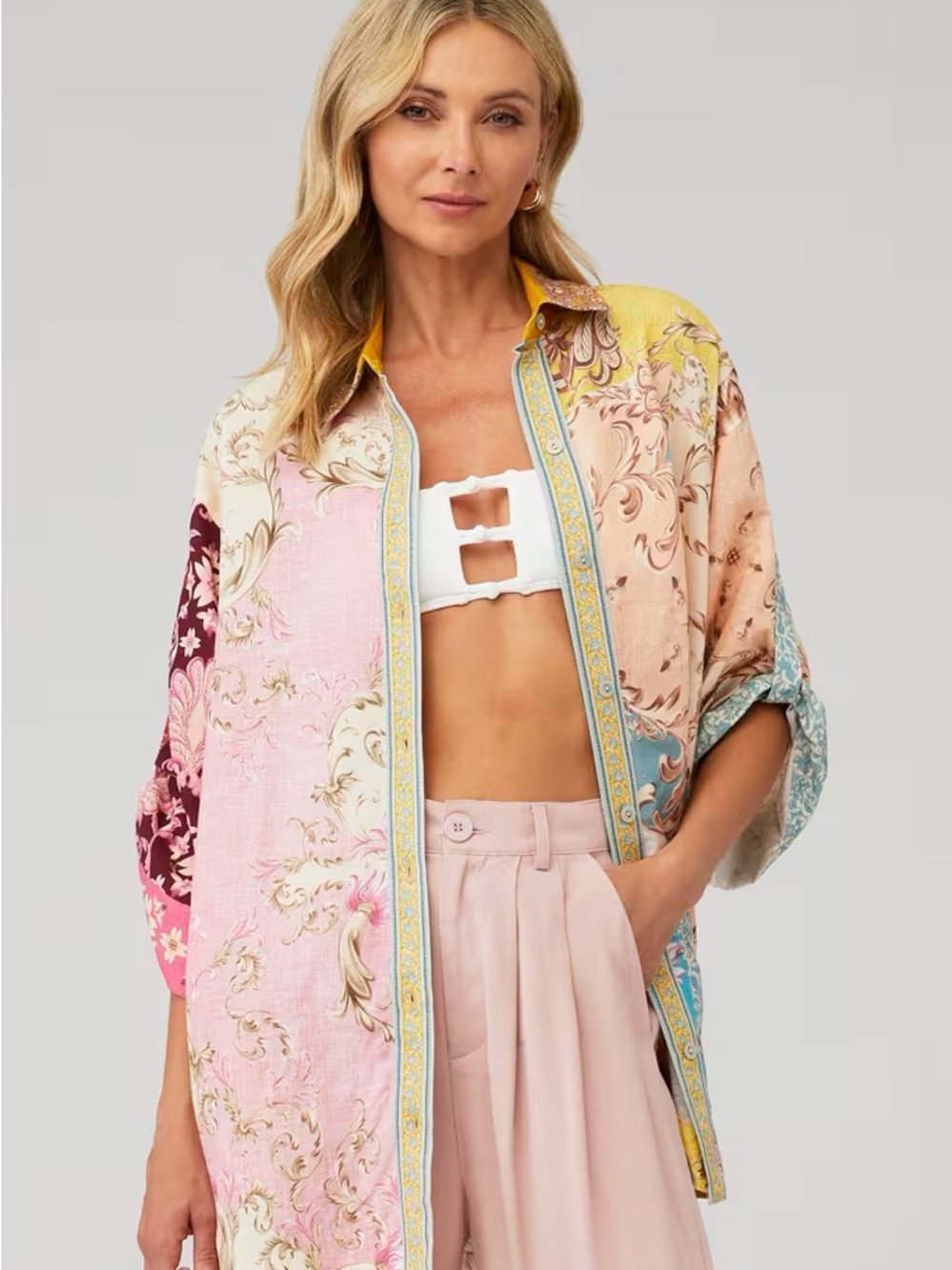 Discontinued Agua Bendita Chrissy Shirt in Pink Multicolor